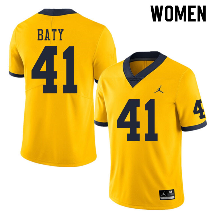 Women #41 John Baty Michigan Wolverines College Football Jerseys Sale-Yellow